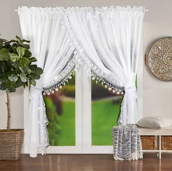 1Pcs Evropski in Ameriški stil bela krasen svetlo diamond čipke zavese, dnevna soba, spalnica dekorativne zavese