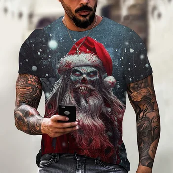 2023 Moške Poletne Grozo Santa Claus Natisnjeni T-shirt majica s kratkimi rokavi Moški Modni Kratek Rokav, Nove Udobno Ohlapno Fit Moški