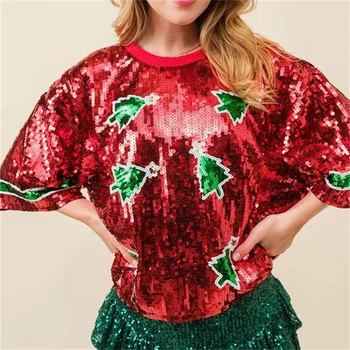 2024 Božič Trendy Bleščica Trenirke za Ženske Srčkan Santa Grafični Prevelik Pulover Majice Dolg Rokav Puloverju s Kapuco