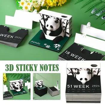 2024 Tedenski Koledar Orjaški Panda 3D Papir Kiparstvo Lepljive Opombe Tri-dimenzionalni Opomba Opomba Panda Lepljivo Model 3D 3D Pad W9X5