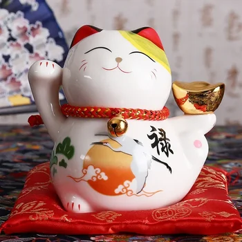 4 palčni Keramični Maneki Neko Figur Srečen Mačka Denar Polje Fortune Mačka Ornament Presence Banka Feng Shui Poslovno Darilo