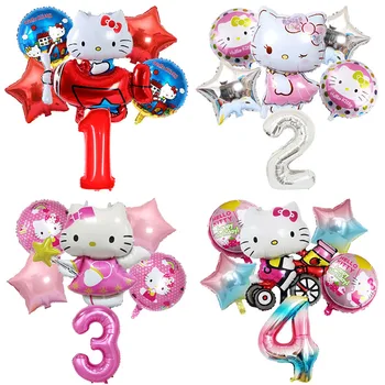 6pcs Hello Kitty balon 32-palčni digitalni aluminija balon cartoon živali obliko otrok rojstni dan dobave dekoracijo set