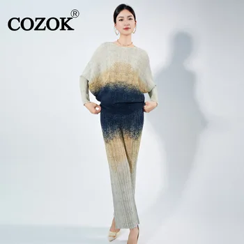 COZOK Moda Naguban Dva Kosa Določa Ženske Kontrastne Barve, O-vratu Batwing Rokav Vrhovi + Slim Ravne Noge Hlače WT306