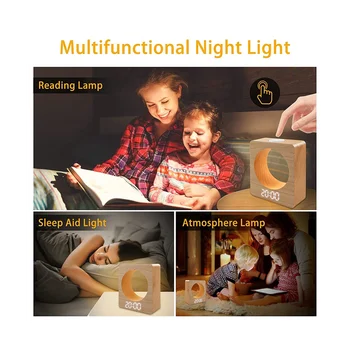 Digitalni Lesene LED Budilka iz Solidwood s Night Light 3 Nastavitve Alarma Temperatura Odkrivanje za Spalnico
