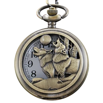 Klasična Volk Skupine Luna Zver, Žival, Simbol z Verigo Quartz žepna ura Modni Retro Pasu Verige Ogrlica Nakit Darilo
