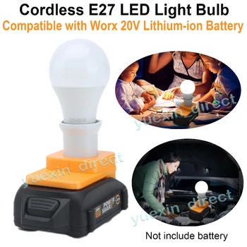 LED delovna Luč Prenosna Žarnice E27 Za Worx 20V Li-ion Akumulatorski Pogon Lučka Svetla Bela Non-možnost zatemnitve