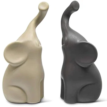 Ljubeč Par Slonov V Bež & Siva Sodobno Keramično Kiparstvo Figur Kot Niz Dekoracijo Slika - Ornament