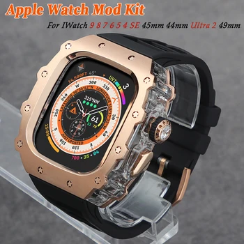 Luksuzni Spremembe polnilec Za Apple Watch Ultra 2 49 mm iz Nerjavečega Jekla + Silikonski Trak Za IWatch 9 8 7 6 5 4 SE 45mm 44 mm