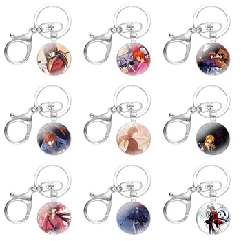 Moda Kreativne Risank Anime Rurouni Kenshin Keychain Ročno Izdelanih Steklenih Chrysoprase Key Ring Imetnik Obesek Obeskov