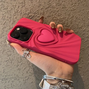 Moda Srčkan INS Ogrlicom 3D Srce Ljubezni, Silikonski Primeru Telefon Za iPhone 11 12 13 14 15 Pro Max Shockproof Barva Zadnji Pokrovček