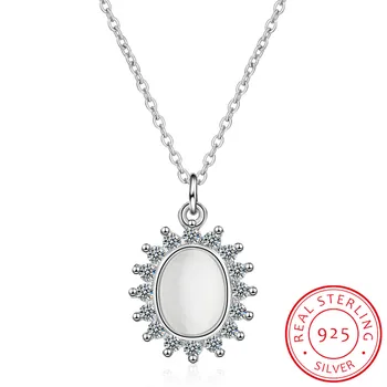 Novi modeli 925 Sterling Srebro Krog Opal Ogrlice & Obeski Za Ženske Vroče Moda funt-srebrni-nakit