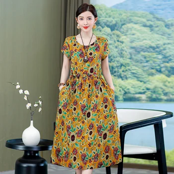 Poletje Bombaž Perilo Obleko za Ženske 2023 Priložnostne Tiskanja korejski Oblačila Visoke Kakovosti Srednja Starost Žensk Poletje Sundresses