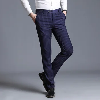 Poslovni Moške Karirasti Priložnostne Obleko Hlače za Moške Vitek Vgradnjo Ravne Noge Dolge Hlače Modni Britanski Formalno Obleko Hlače