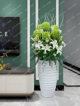 Preprost Moderna Dnevna Soba Nadstropje Velika Vaza Umetne Rože Set iz steklenih vlaken, Vaza Cvetlični Aranžma in Ponaredek Dekorativni Cvet