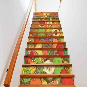 Risanka Sadje Stopnice Nalepke Akvarel Hrane Stopnišče Nalepke Odstranljive Pisano Sadje Stopnišče Vstajajo Freske Začetni Koraki Dekor