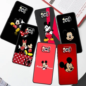 Risanka Srčkan Mickey Mouse Primeru Telefon Za Xiaomi Mi Poco X5 X4 X3 M5 M5S M4 M3 F4, F5, F2 F3 C40 Pro GT NFC 5G Mehko Črni Pokrov