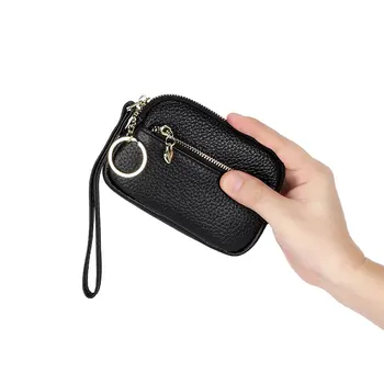 Slim Denarnice za Ženske Pravega Usnja Imetnik Kreditne Kartice z Keychain Mini Preprost Zadrgo Žep za kovance Moška Kratka Torbici