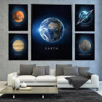 Solarni Sistem Planet Plakat, Zemlja, Luna Venera Mars, Saturn, Uran Platno, Tisk Wall Art Platno Wall Art Dnevna Soba Dekoracijo