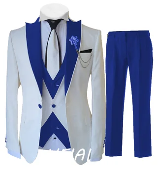 Tailor-made Bele Obleke Za Moške Sklop 3 Kos Slim Fit Formalno Poroko Najboljši Človek Ženina Jopičem Modno Razkošje(Blazer+Telovnik+Hlače)