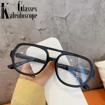 Vintage Poligon Očala Okvirji Ženske Moški Dvojni Svetlobni Veliki Okvir Optičnih Očal Črno Transparentno Objektiv Retro Stilov