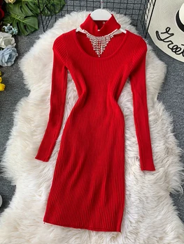YuooMuoo Dodatki Modni Božič Rdeča Črna Pletena Mini Obleka Ženske, Svetel Šal Dva Kosa Iz Obleka Obleke Korejska Stranka Vestidos