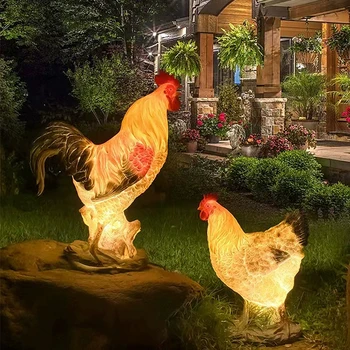 Zunanji solar powered svetlobna petelin in kokoš, lučka nepremočljiva krajine cartoon živali lučka