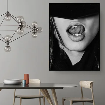 Črno Bela Ženska Seksi Ustnice Foto Tiskanje Platno Slikarstvo Plakat, Modern Classical Wall Art Lady Sliko Za Sobi Doma Dekor Cuadros