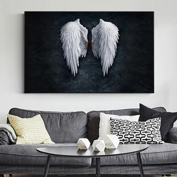 Črno Ozadje Beli Angel Krila Platno Umetnosti Plakatov in Fotografij Sodobne Krila Platna Slike na Steni Umetniške Slike